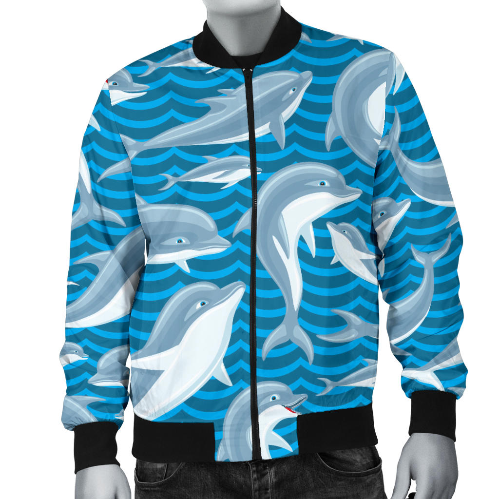 Dolphin Cute Print Pattern Men Bomber Jacket