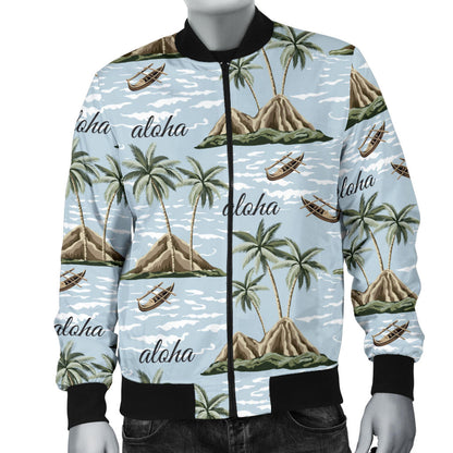 Aloha Hawaii island Design Themed Print Men Bomber Jacket