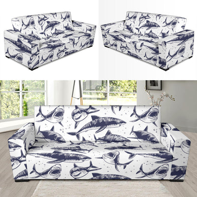 Great White Shark Pattern Print Design 02 Sofa Slipcover