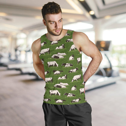 Cow on Grass Print Pattern Men Tank Top