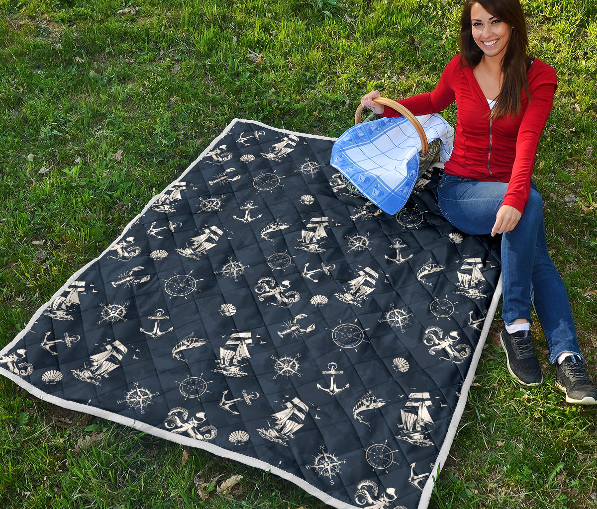Nautical Sea Themed Print Quilt Bedspread