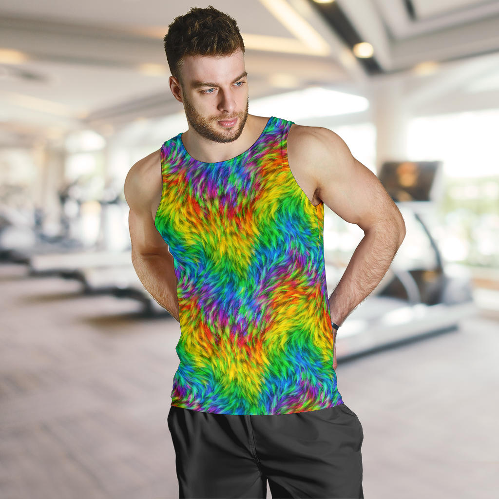 Rainbow Fur Design Print Men Tank Top