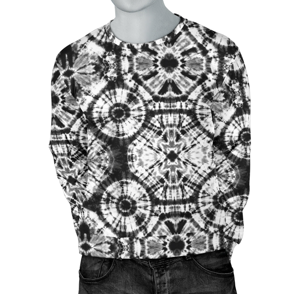 Tie Dye Black White Design Print Men Long Sleeve Sweatshirt