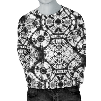 Tie Dye Black White Design Print Men Long Sleeve Sweatshirt