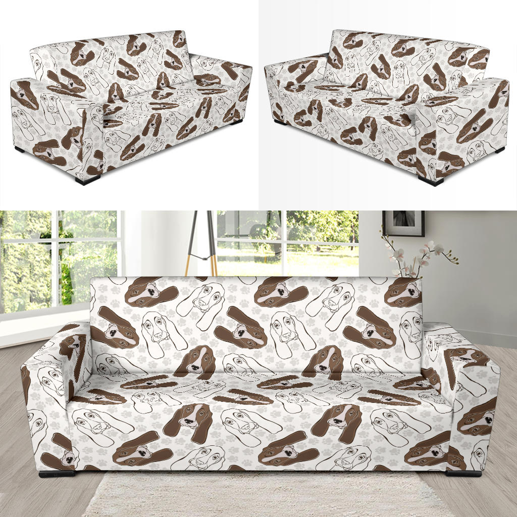 Basset Hound Pattern Print Design 01 Sofa Slipcover