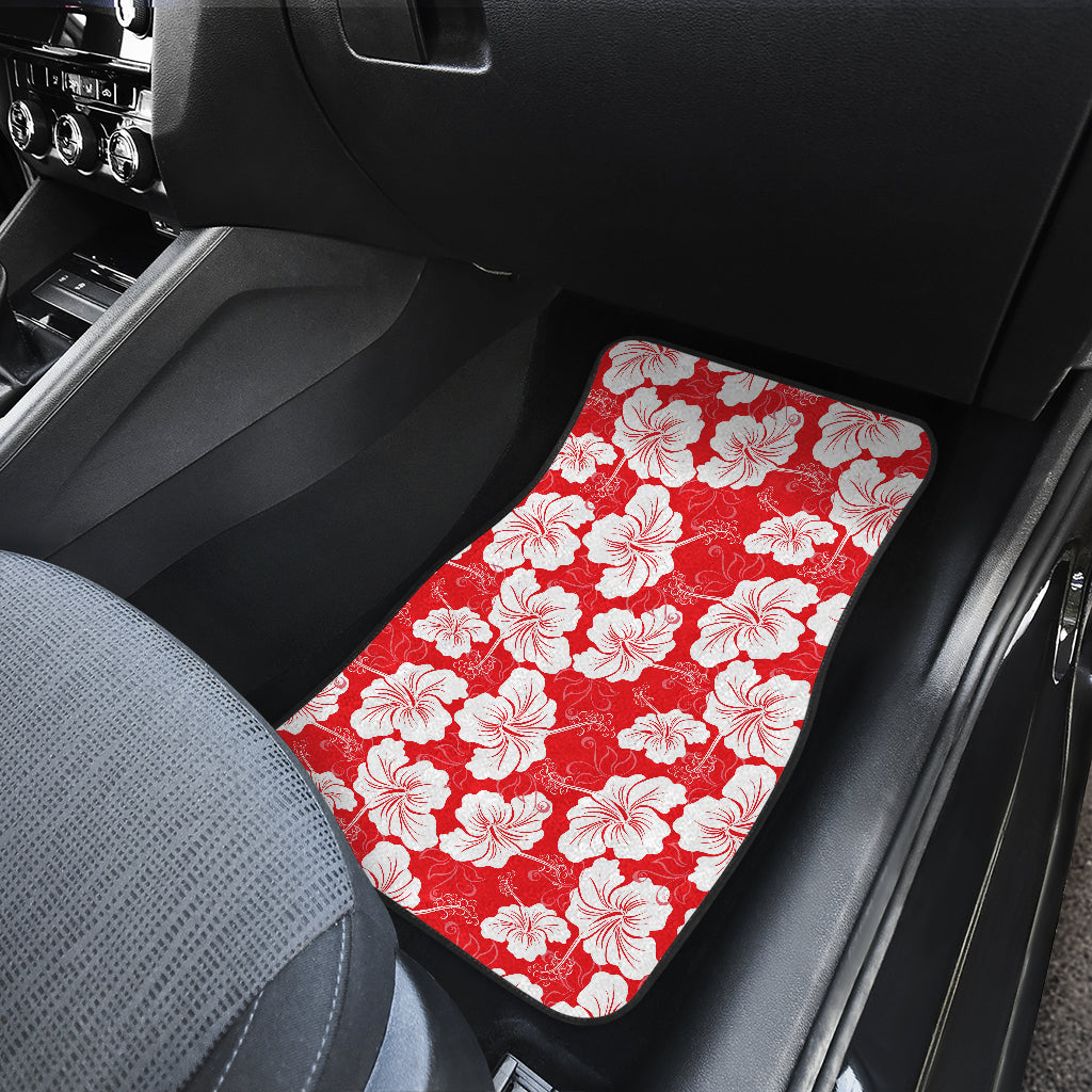 Flower Hawaiian Hibiscus Red Background Print Car Floor Mats Front Back