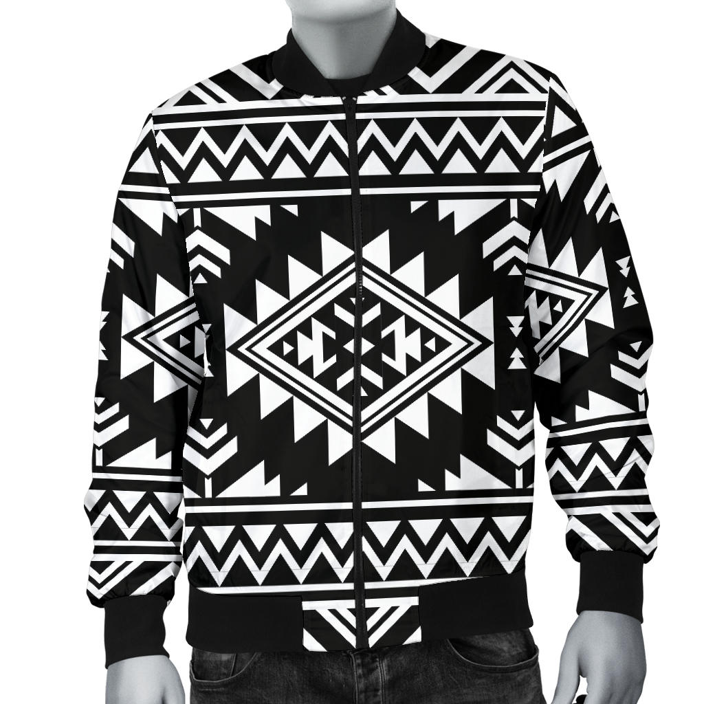 Aztec Black White Print Pattern Men Bomber Jacket