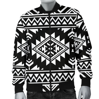 Aztec Black White Print Pattern Men Bomber Jacket