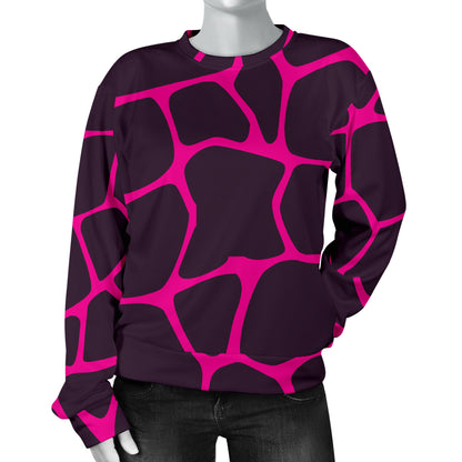 Giraffe Pink Background Texture Print Women Long Sleeve Sweatshirt