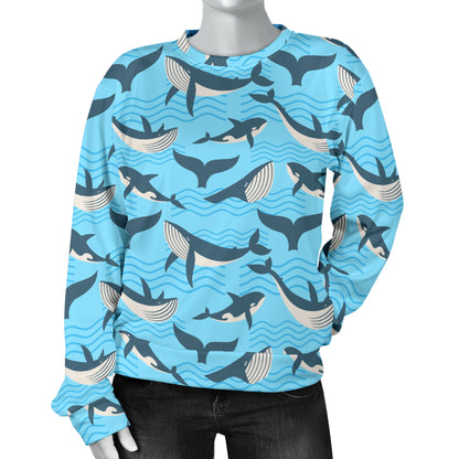 Whale Pattern Design Themed Print Women Long Sleeve Sweatshirt