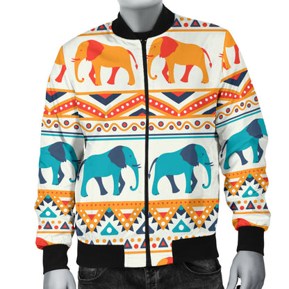 Elephant Aztec Ethnic Print Pattern Men Bomber Jacket