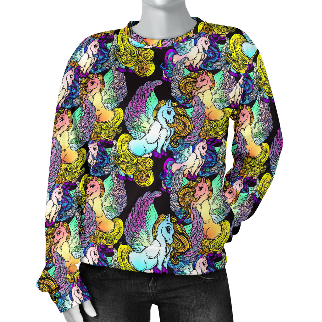 Unicorn With Wings Print Pattern Women Long Sleeve Sweatshirt