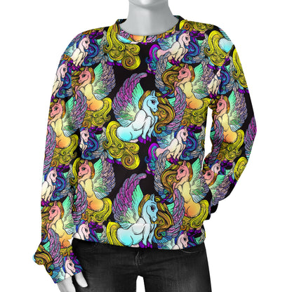 Unicorn With Wings Print Pattern Women Long Sleeve Sweatshirt