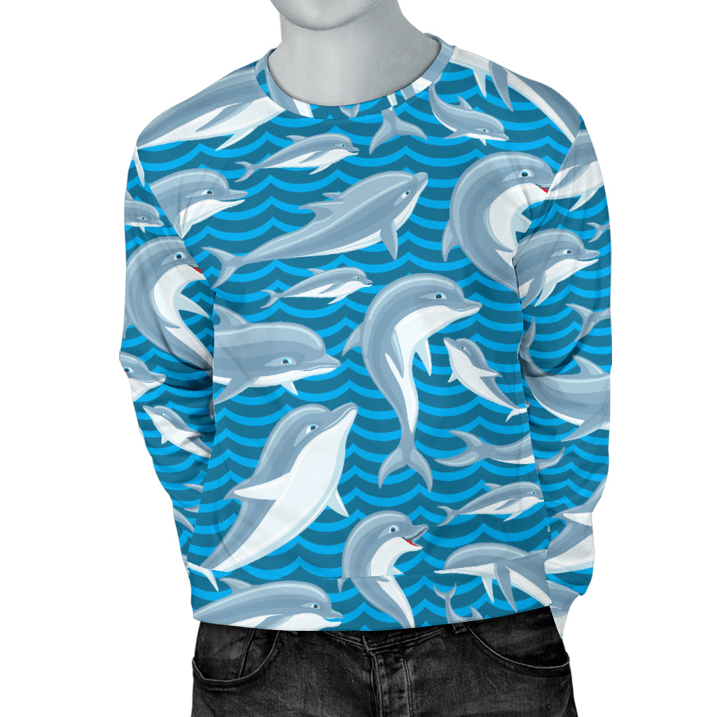 Dolphin Cute Print Pattern Men Long Sleeve Sweatshirt