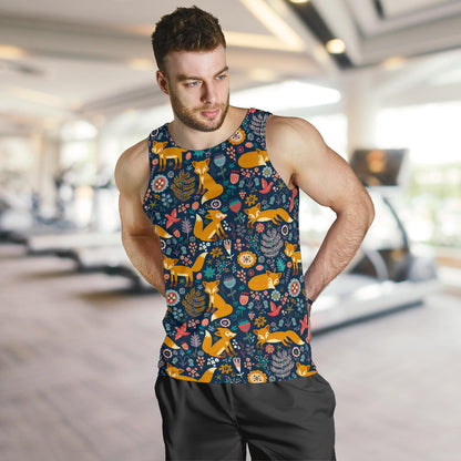 Fox Cute Jungle Print Pattern Men Tank Top