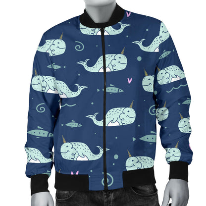 Narwhal Design Print Men Bomber Jacket