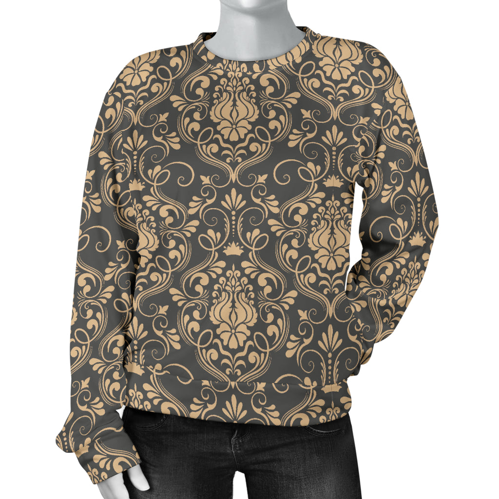 Damask Elegant Luxury Print Pattern Women Long Sleeve Sweatshirt