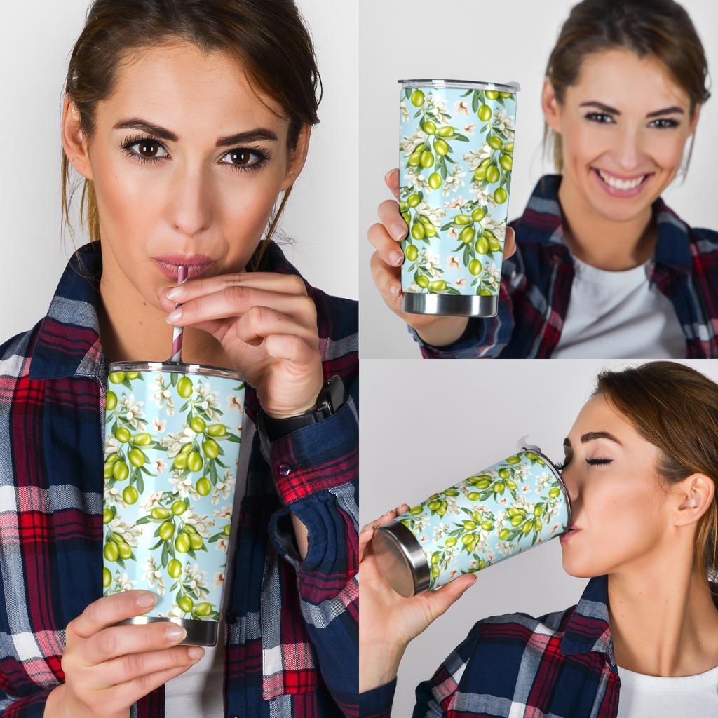 Elegant Olive Floral Print Tumbler