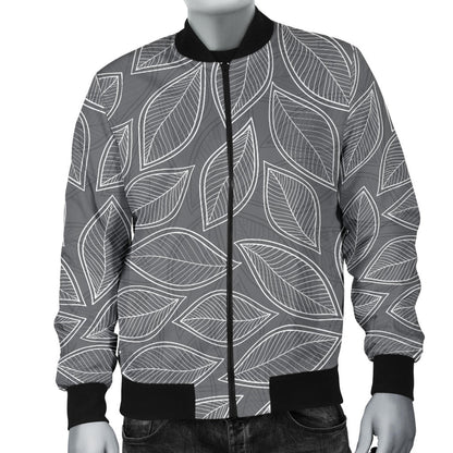 Elm Leave Grey Print Pattern Men Bomber Jacket
