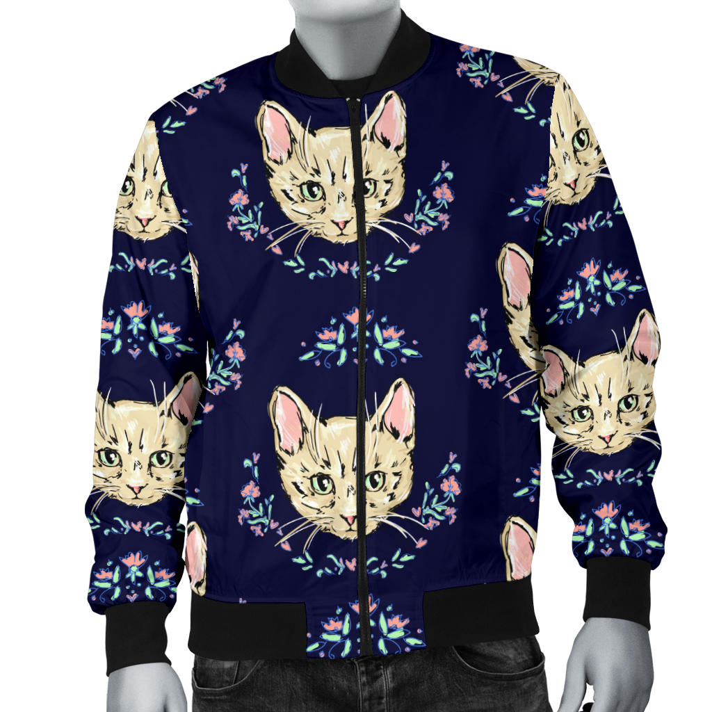 Cat Head with flower Print Pattern Men Bomber Jacket