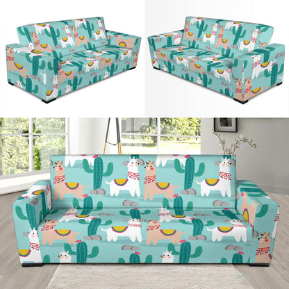 Llama Cactus Pattern Print Design 08 Sofa Slipcover
