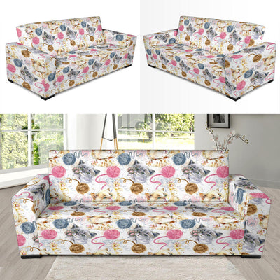 Cat Playing Yarn Pattern Print Design 07 Sofa Slipcover