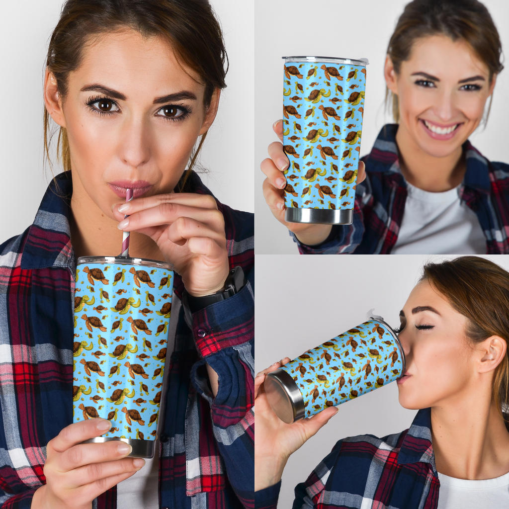 Hello Sea Turtle Print Pattern Tumbler