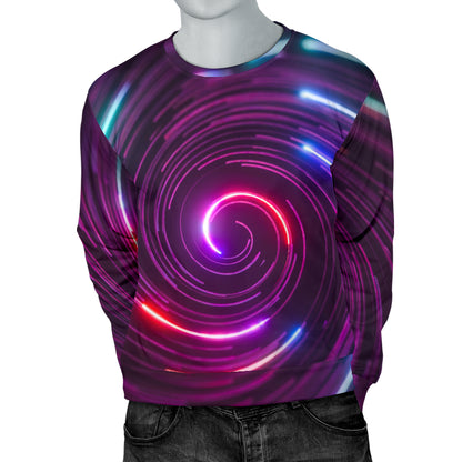 Vortex Twist Swirl Purple Neon Print Men Long Sleeve Sweatshirt