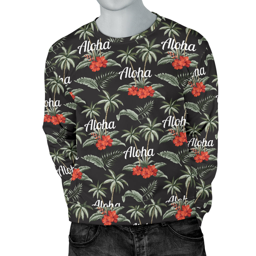 Aloha Palm Tree Design Themed Print Men Long Sleeve Sweatshirt