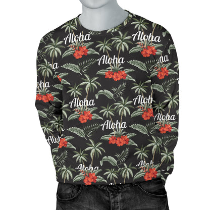 Aloha Palm Tree Design Themed Print Men Long Sleeve Sweatshirt