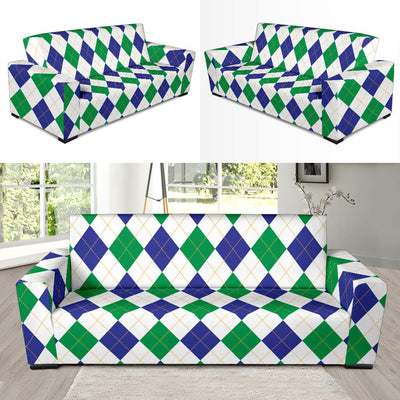 Argyle Green Blue Pattern Print Design 03 Sofa Slipcover