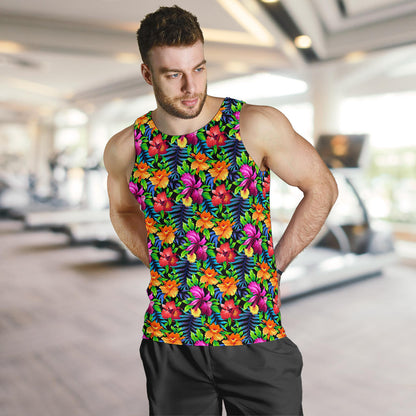 Tropical Folower Colorful Print Men Tank Top