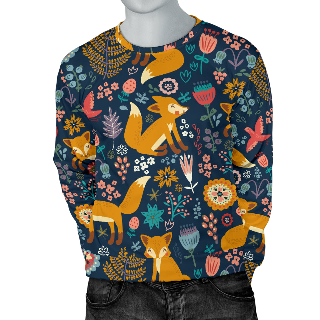 Fox Cute Jungle Print Pattern Men Long Sleeve Sweatshirt