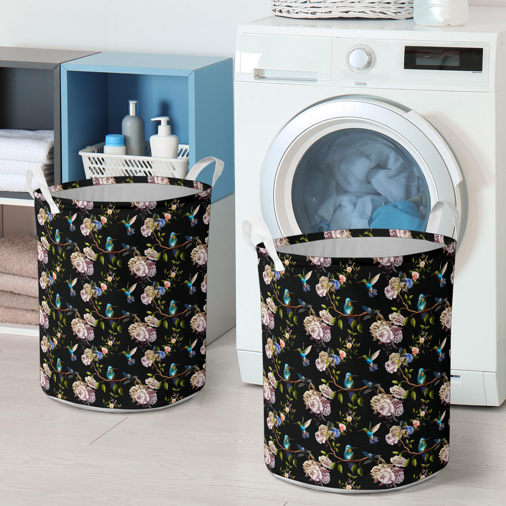 Hummingbird Flower Themed Print Laundry Basket