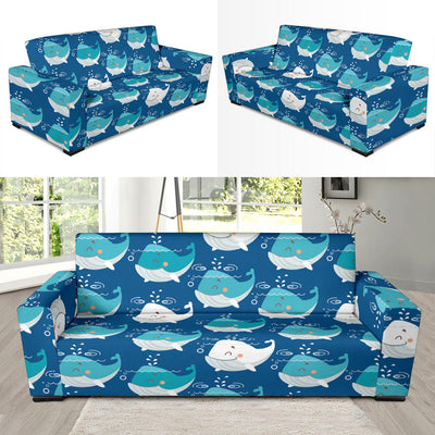 Blue Whale Pattern Print Design 01 Sofa Slipcover