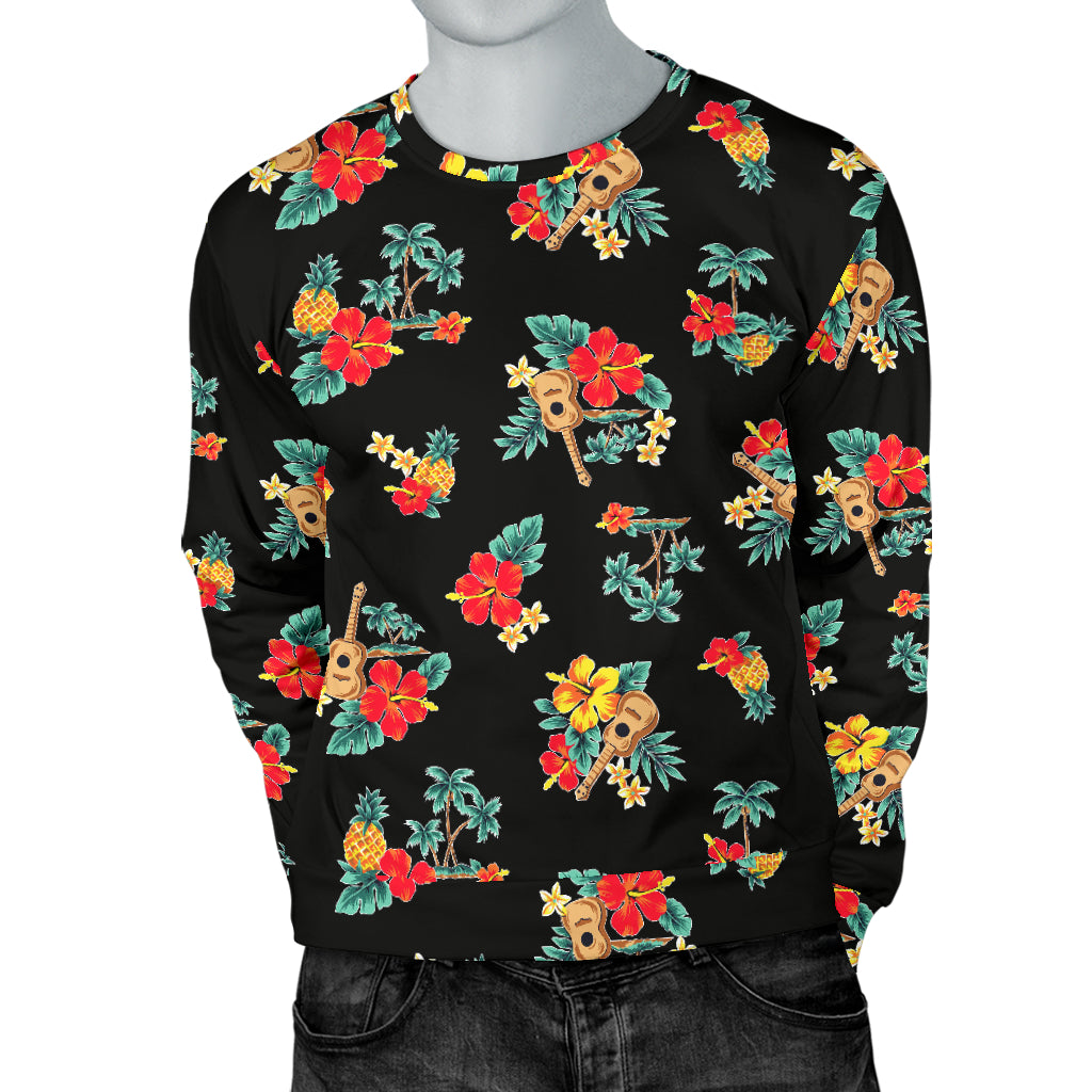 Hawaiian Flower Themed Print Men Long Sleeve Sweatshirt