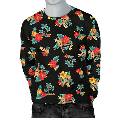 Hawaiian Flower Themed Print Men Long Sleeve Sweatshirt