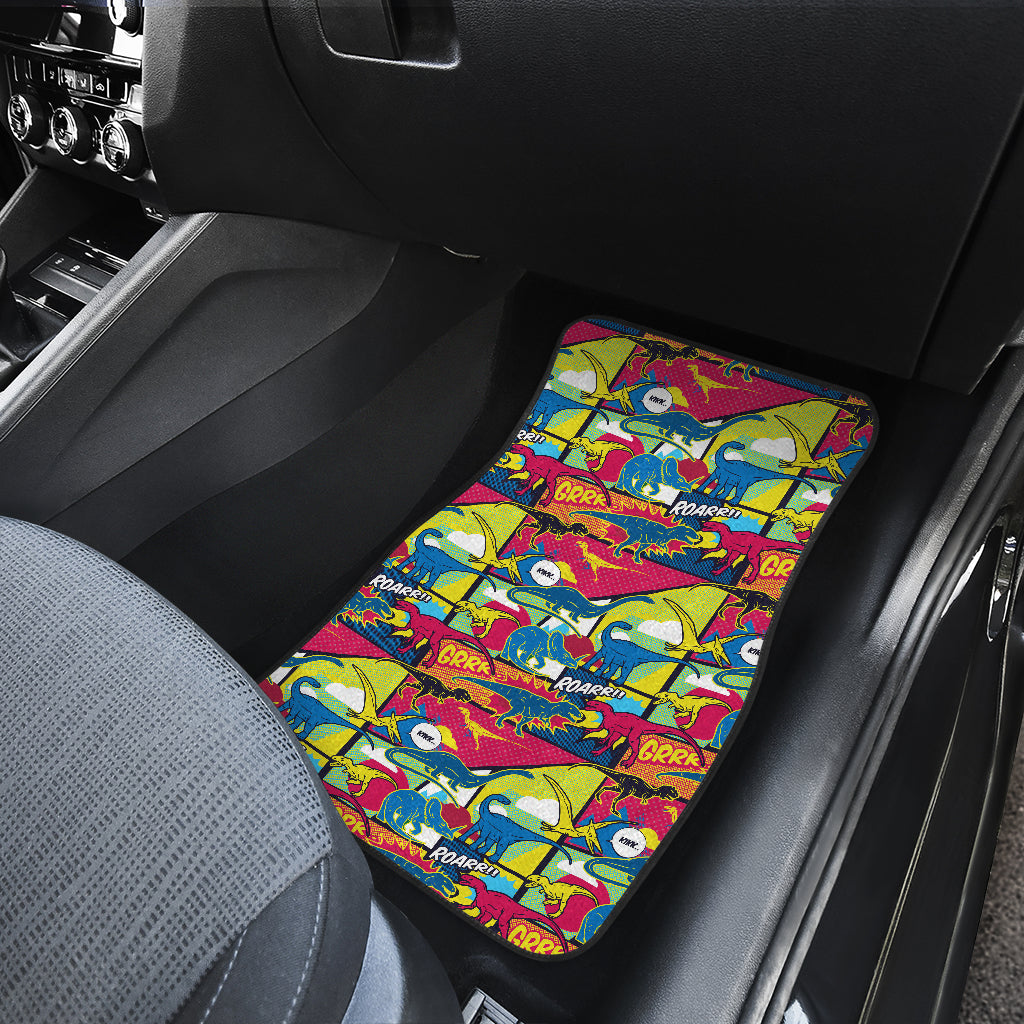 Dinosaur Comic Pop Art Style Car Floor Mats Front Back