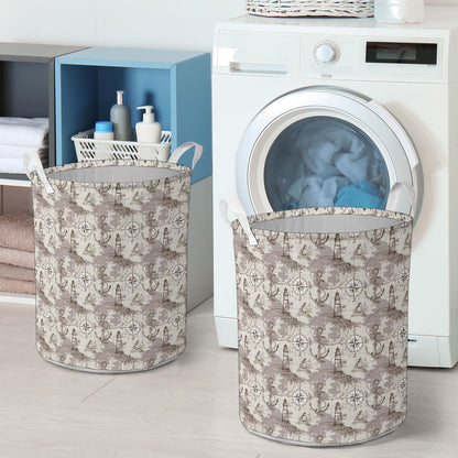 Nautical Map Design Themed Print Laundry Basket