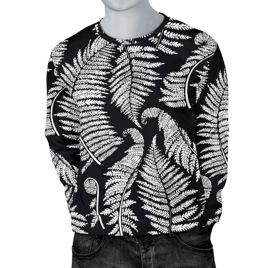 Fern Leave Black White Print Pattern Men Long Sleeve Sweatshirt
