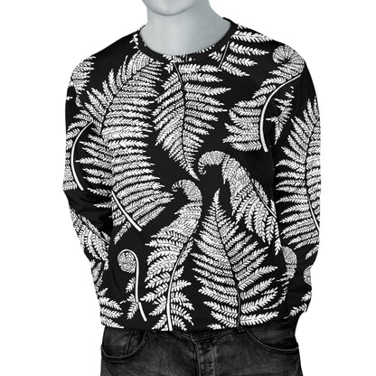 Fern Leave Black White Print Pattern Men Long Sleeve Sweatshirt