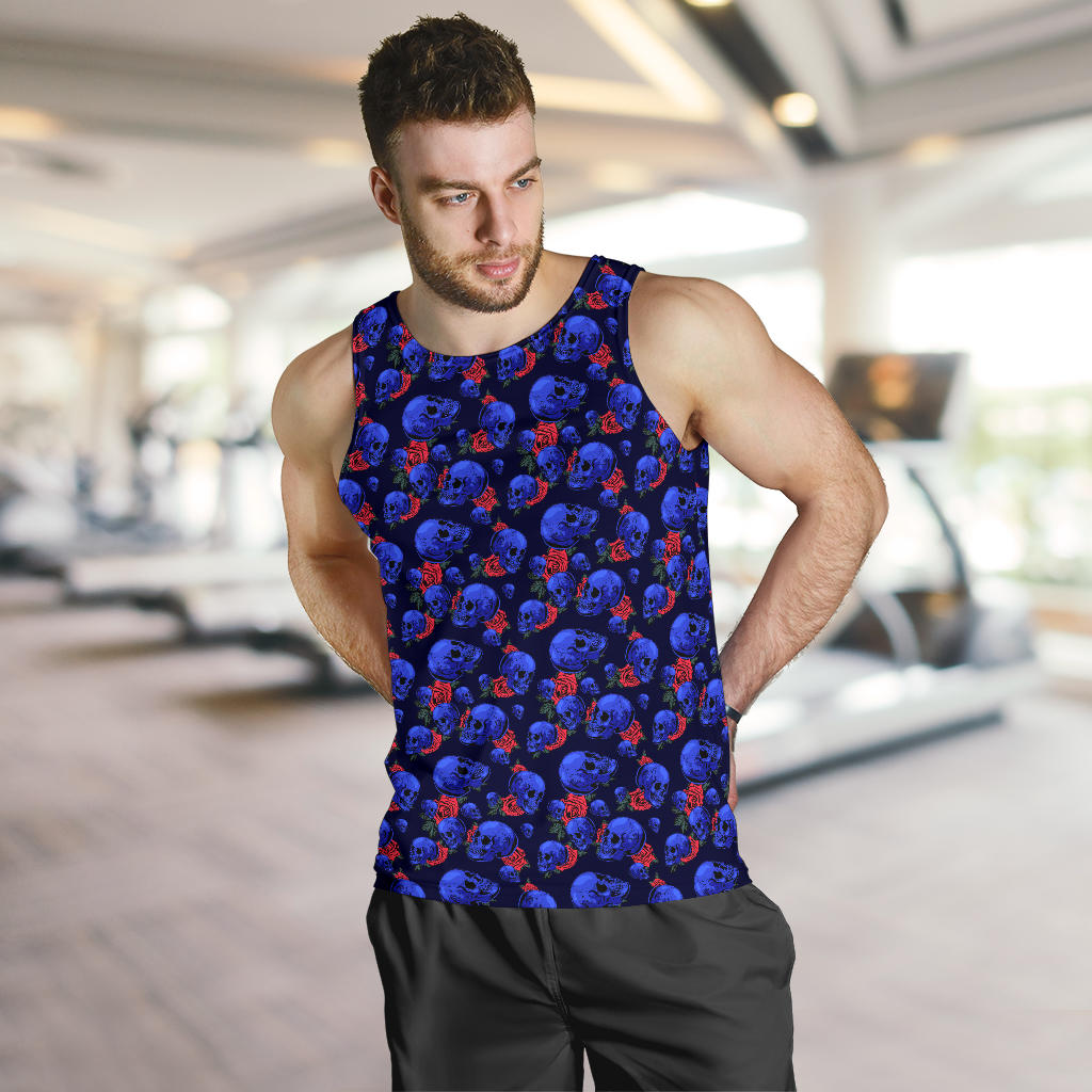 Skull Roses Neon Design Themed Print Men Tank Top