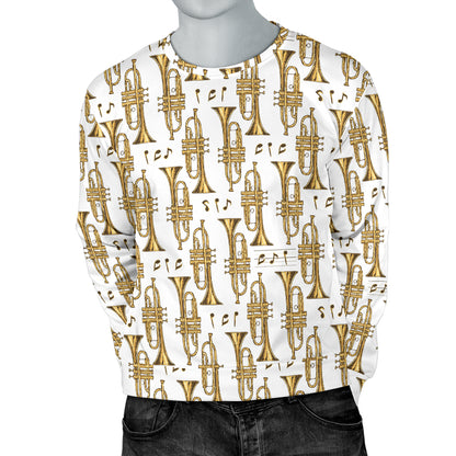 Trumpet with Music Note Print Men Long Sleeve Sweatshirt
