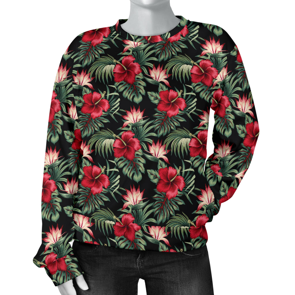 Flower Hawaiian Red Hibiscus Design Print Women Long Sleeve Sweatshirt
