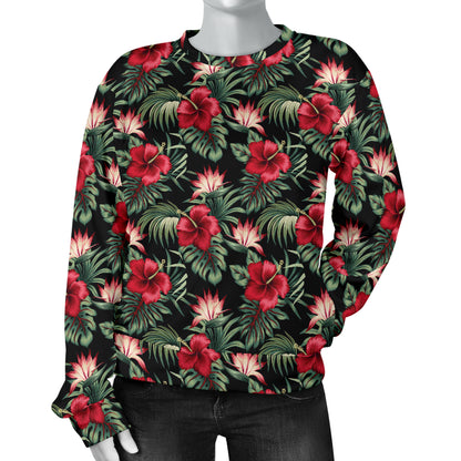Flower Hawaiian Red Hibiscus Design Print Women Long Sleeve Sweatshirt