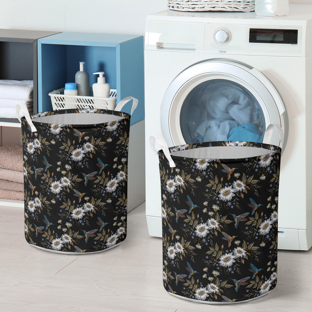 Hummingbird with Embroidery Themed Print Laundry Basket