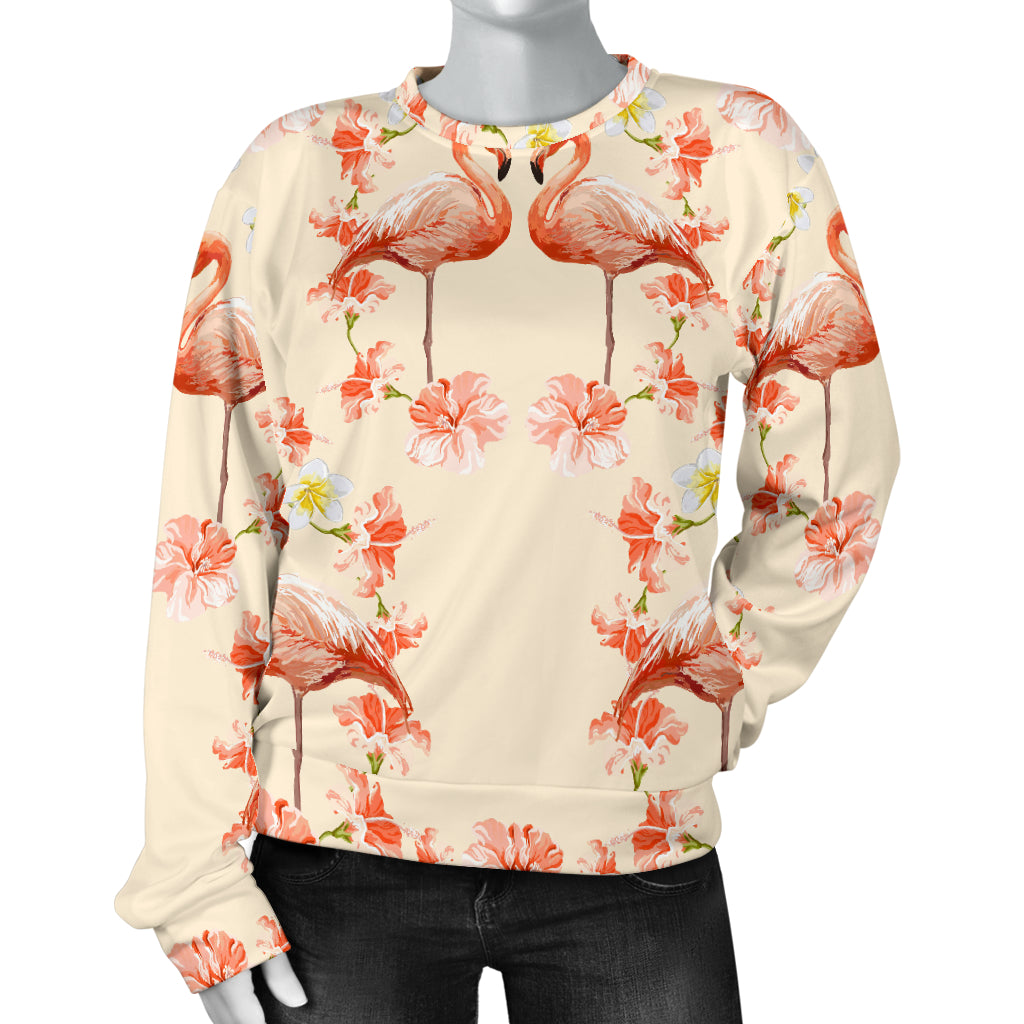 Flamingo Hibiscus Print Pattern Women Long Sleeve Sweatshirt
