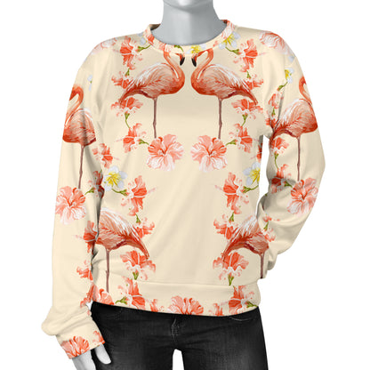 Flamingo Hibiscus Print Pattern Women Long Sleeve Sweatshirt