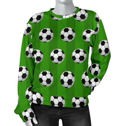 Soccer Ball Green Backgrpund Print Women Long Sleeve Sweatshirt