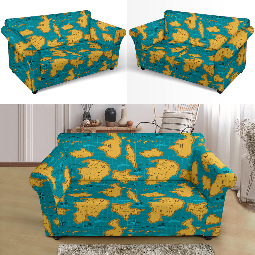 World Map Print Design LKS301 Loveseat Couch Slipcover